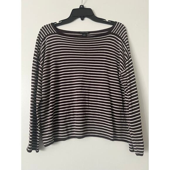 Eileen Fisher Bateau-Neck Brown White Stripe Sweater Sz M - Picture 4 of 8